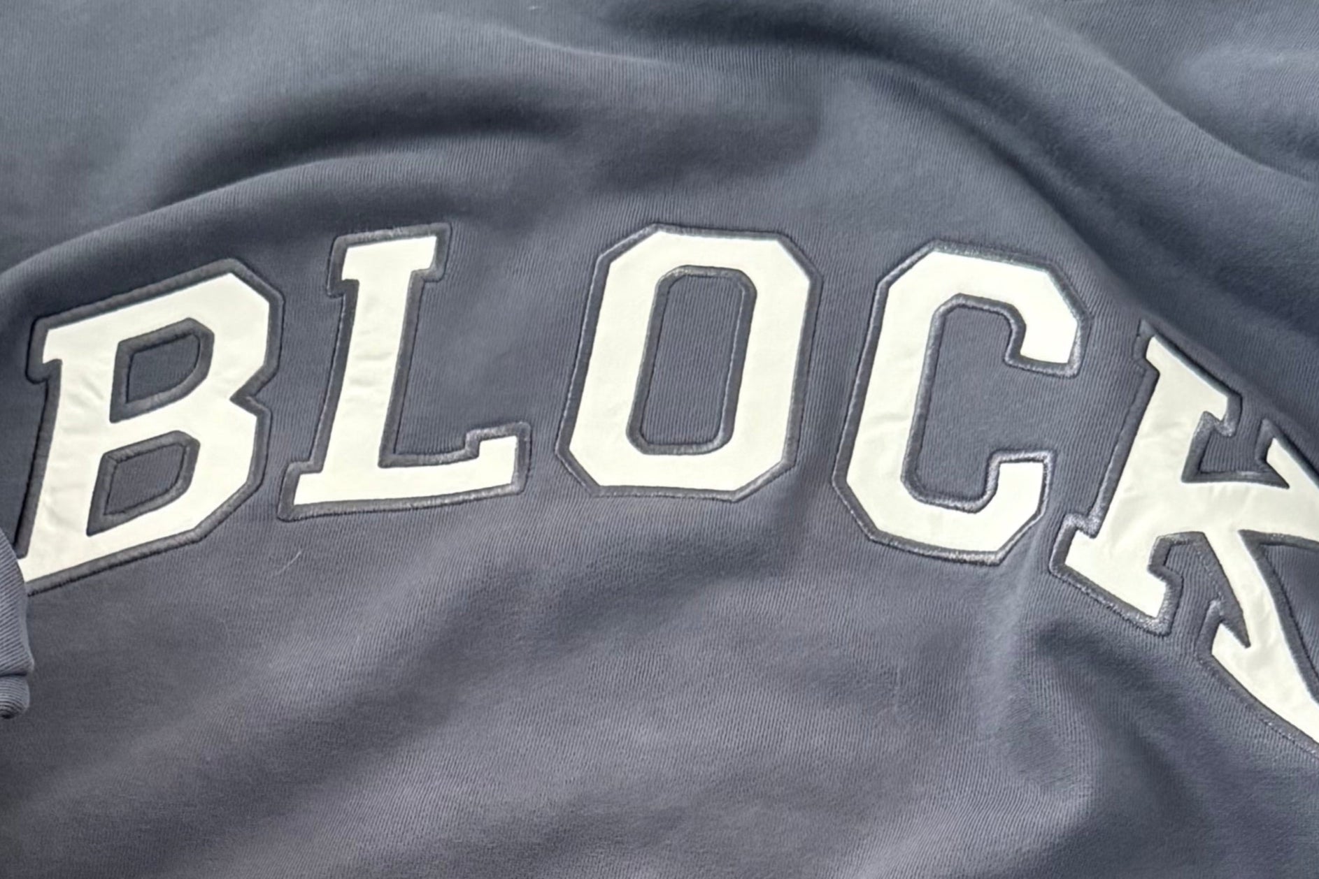 Navy volleyball sweatshirt with 'BLOCK' printed on it